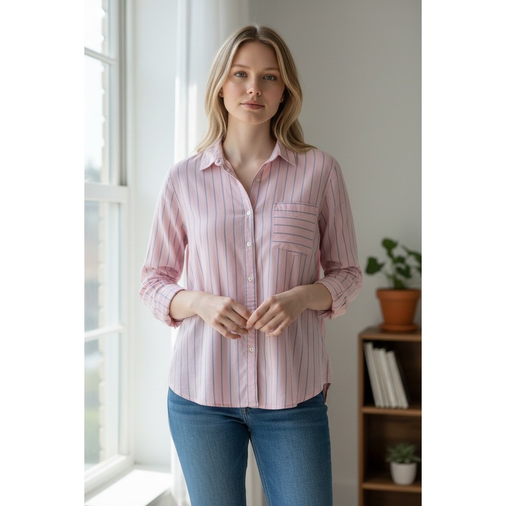 Universal Thread‎ Women's Pink Blue Stripe Button Front Shirt XL Relaxed Fit top